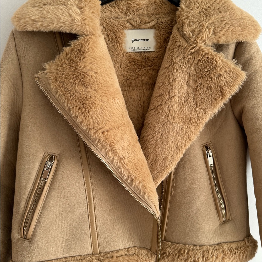 Stradivarius Camel Faux Fur Jacket